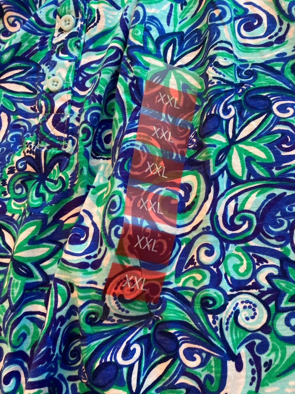 Printed Peasant Blouse in Blue & Green Swirl - Picture 7 of 8